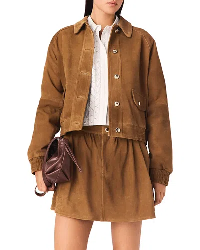Maje Binglesa Suede Jacket In Brown