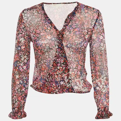 Pre-owned Maje Black Abstract Print Silk Top S