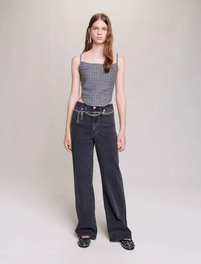 Maje Black Baggy Jeans With Belt For Spring/summer In Gold