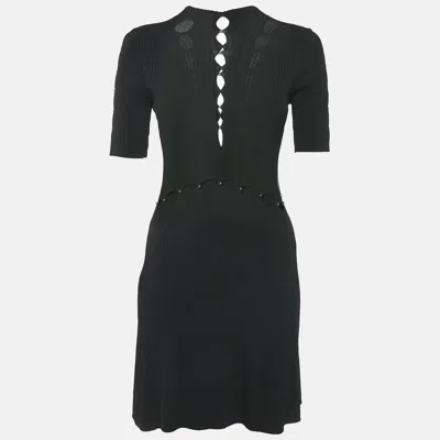Pre-owned Maje Black Bead Detail Rib Knit Cut-out Detail Mini Dress Xs