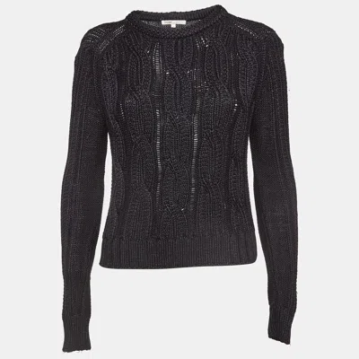Maje Black Cable Knit Crew Neck Sweatshirt
