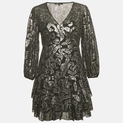Pre-owned Maje Black Chiffon Metallic Fil Coupe Mini Dress S