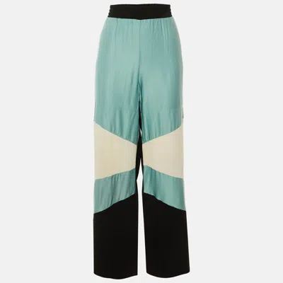 Maje Black Colorblock Crepe Parme Wide Leg Trousers In Green