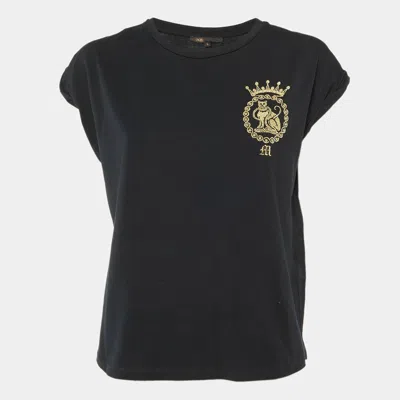 Maje Black Cotton Embroidered Torino Crew Neck T-shirt