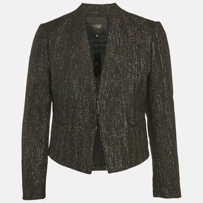Maje Black Cotton Lurex Detail Hook Front Jacket