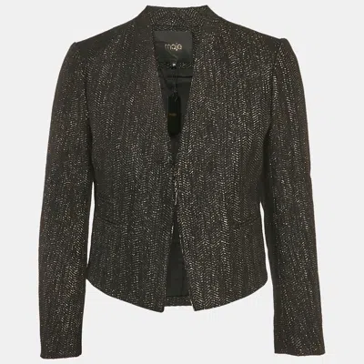 Maje Black Cotton Lurex Detail Hook Front Jacket