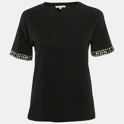 Pre-owned Maje Black Cotton Stud Detail Crew-neck T-shirt S