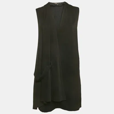 Pre-owned Maje Black Crepe Draped Mini Dress L