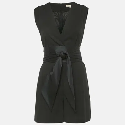 Maje Black Crepe Plunge Neck Belted Playsuit