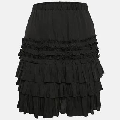 Pre-owned Maje Black Crepe Ruffled Mini Skirt L