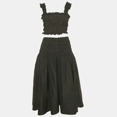 Pre-owned Maje Black Crepe Rushed Junnaly Crop Top & Skirt Set S/xs
