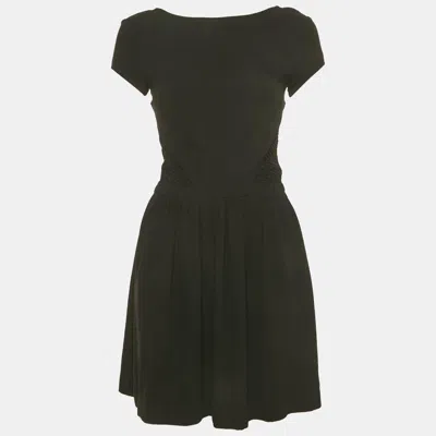 Maje Black Crepe Smocked Mini Dress