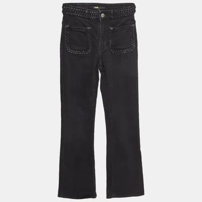 Pre-owned Maje Black Denim Braid Detail Flared Jeans Xs/waist 23"