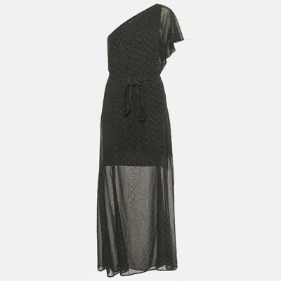 Maje Black Embellished One Shoulder Crepe Maxi Dress