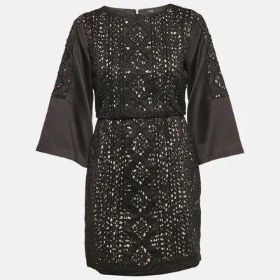 Maje Black Embellished Satin Rebecca Mini Dress