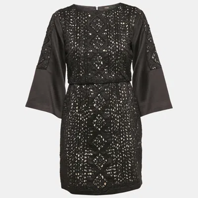 Pre-owned Maje Black Embellished Satin Rebecca Mini Dress M