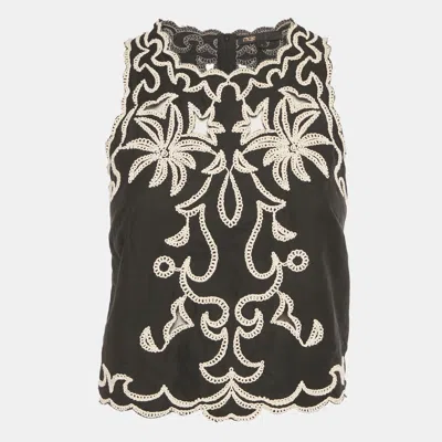 Pre-owned Maje Black Embroidered Cotton Top S
