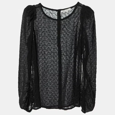 Maje Black Embroidered Crepe Top