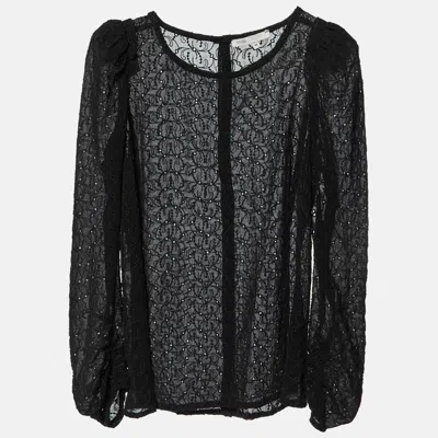 Pre-owned Maje Black Embroidered Crepe Top M