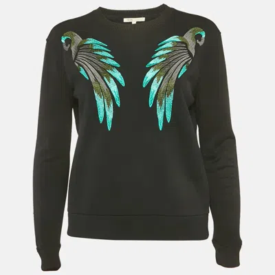 Maje Black Embroidered Wings Crepe Sweatshirt