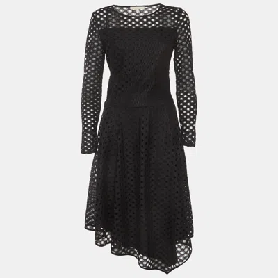 Maje Black Eyelet Lace Fit And Flare Midi Dress