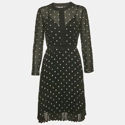 Pre-owned Maje Black Floral Embroidered Chiffon Short Dress M
