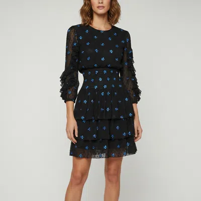 Pre-owned Maje Black Floral Embroidered Chiffon Swiss Dot Mini Rocko Dress M