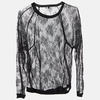 Maje Black Floral Lace Full Sleeve Top
