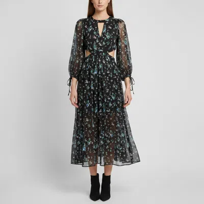 Pre-owned Maje Black Floral Print Chiffon Cut-out Maxi Dress S