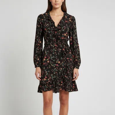 Pre-owned Maje Black Floral Print Crepe Wrap Around Dress S
