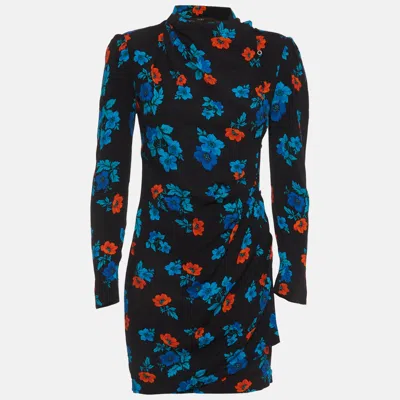Maje Black Floral Printed Crepe Mini Dress