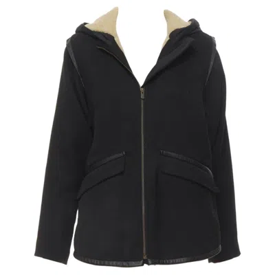 Pre-owned Maje Black Fully Shearling Lined Leather Trim Flared Back Coat Fr36 S