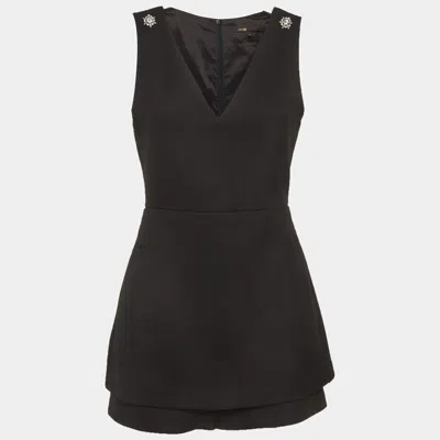 Maje Black Gabardine Crystal Detail Playsuit