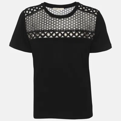 Maje Eyelet And Lace Insert Top In Black Cotton