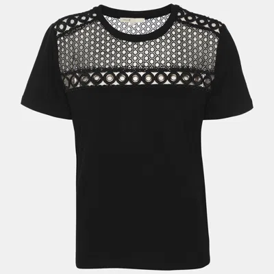 Pre-owned Maje Black Jersey Eyelet Detail Top L