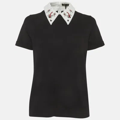 Pre-owned Maje Black Jersey Knit Embellished Collar T-shirt M
