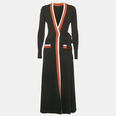 Pre-owned Maje Black Knit Belted Long Cardigan S