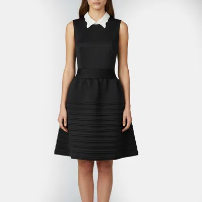 Pre-owned Maje Black Knit Contrast Collar Rafaela Flared Dress S