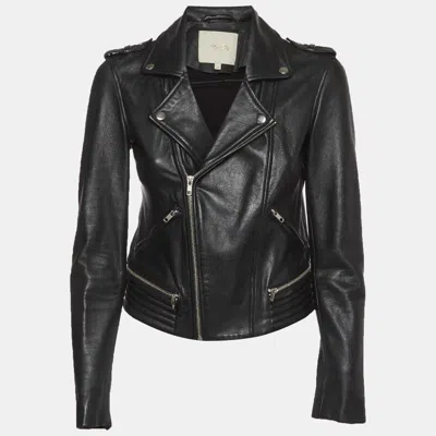 Pre-owned Maje Black Lambskin Leather Cropped Basalt Jacket M