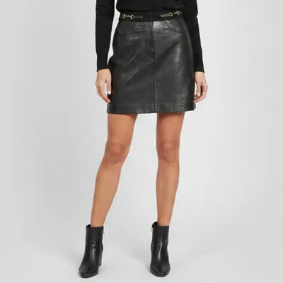 Pre-owned Maje Black Leather And Suede Trim Zip Up Mini Skirt S