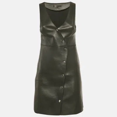 Maje Black Leather Buttoned Mini Dress