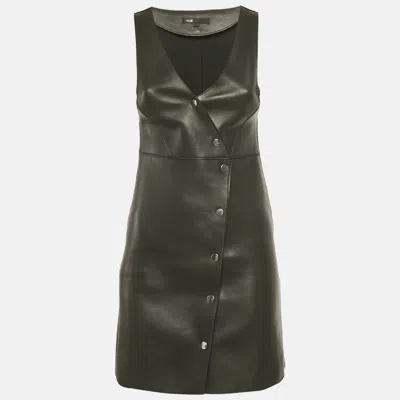 Pre-owned Maje Black Leather Buttoned Mini Dress S