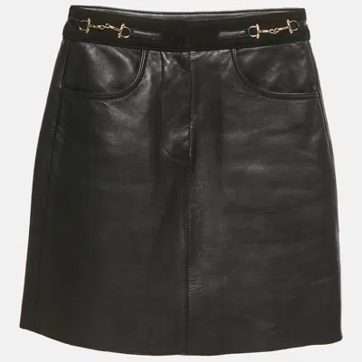Pre-owned Maje Black Leather Embellished Waist Mini Skirt Xs