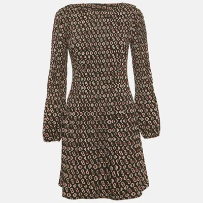 Maje Black Logo Print Crepe Shirring Mini Dress In Animal Print