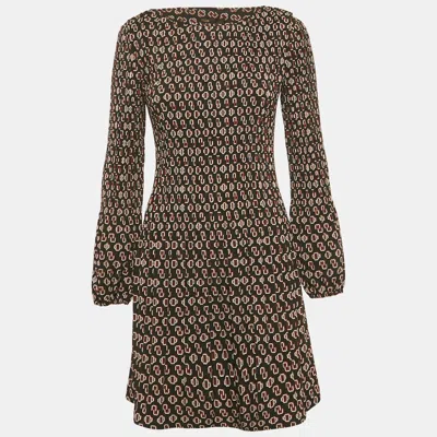 Pre-owned Maje Black Logo Print Crepe Shirring Mini Dress M