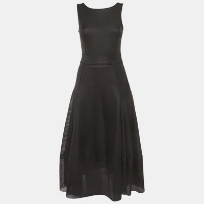 Maje Black Mesh Flared Raining Midi Dress