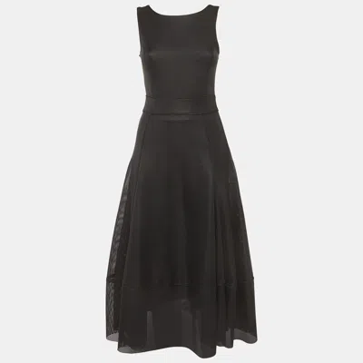 Pre-owned Maje Black Mesh Flared Raining Midi Dress S