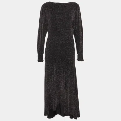 Maje Black Metallic Jersey Rio Midi Dress