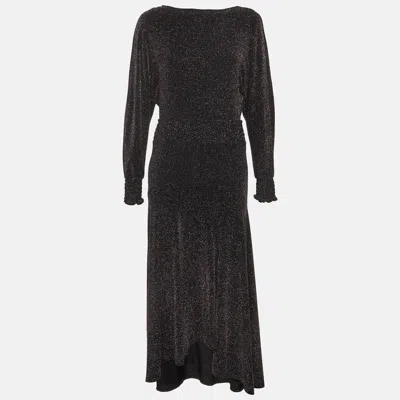 Maje Black Metallic Jersey Rio Midi Dress In Multi