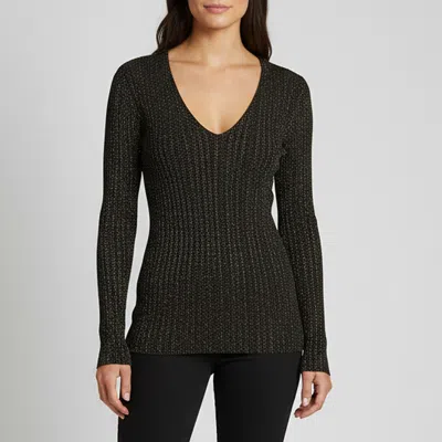 Pre-owned Maje Black Metallic Lurex Knit V-neck Sweater L